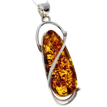 Pendentif unique exclusif en argent sterling 925 et véritable ambre de la Baltique Cognac - PD2273 4