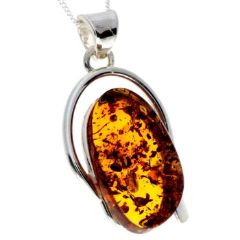 Pendentif unique exclusif en argent sterling 925 et véritable ambre de la Baltique Cognac - PD2271 4