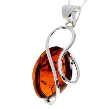 Pendentif unique exclusif en argent sterling 925 et véritable ambre de la Baltique Cognac - PD2267 2