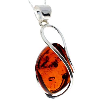 Pendentif unique exclusif en argent sterling 925 et véritable ambre de la Baltique Cognac - PD2267 4