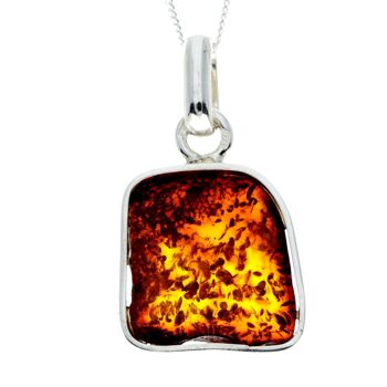 Pendentif unique exclusif en argent sterling 925 et véritable ambre de la Baltique Cognac - PD2262 1