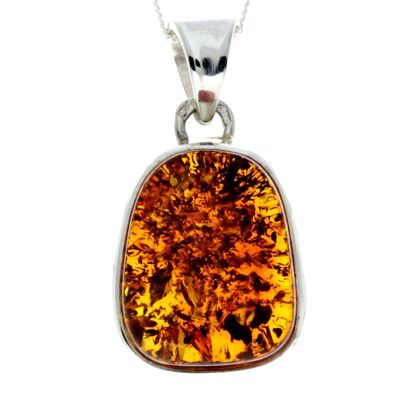 Ciondolo esclusivo esclusivo in argento sterling 925 e ambra baltica Cognac genuino - PD2261