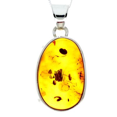 925 Sterling Silver & Genuine Cognac Baltic Amber Exlusive Unique Pendant - PD2259