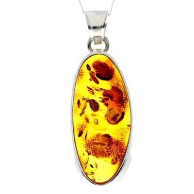 925 Sterling Silver & Genuine Cognac Baltic Amber Exlusive Unique Pendant - PD2256