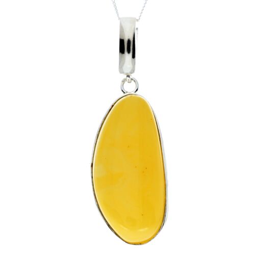 925 Sterling Silver & Genuine Lemon Baltic Amber Exlusive Unique Pendant - PD2252