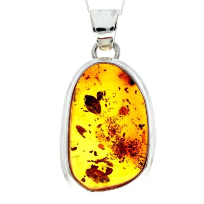 925 Sterling Silver & Genuine Cognac Baltic Amber Exlusive Unique Pendant - PD2247