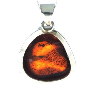 Pendentif unique exclusif en argent sterling 925 et véritable ambre de la Baltique Cognac - PD2246 3