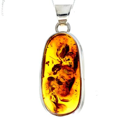 Ciondolo esclusivo esclusivo in argento sterling 925 e ambra baltica Cognac genuino - PD2243