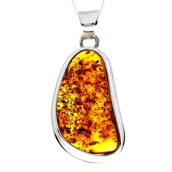 Pendentif unique exclusif en argent sterling 925 et véritable ambre de la Baltique Cognac - PD2242 1