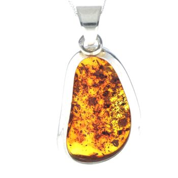 Pendentif unique exclusif en argent sterling 925 et véritable ambre de la Baltique Cognac - PD2242 3