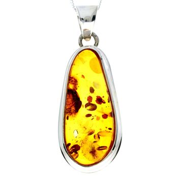 Pendentif unique exclusif en argent sterling 925 et véritable ambre de la Baltique Cognac - PD2241 1