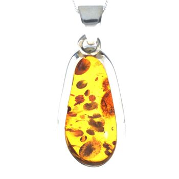 Pendentif unique exclusif en argent sterling 925 et véritable ambre de la Baltique Cognac - PD2241 3