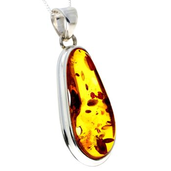 Pendentif unique exclusif en argent sterling 925 et véritable ambre de la Baltique Cognac - PD2241 4