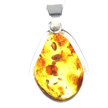 Pendentif unique exclusif en argent sterling 925 et véritable ambre de la Baltique Cognac - PD2238 3