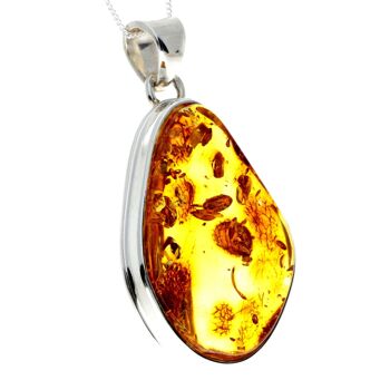 Pendentif unique exclusif en argent sterling 925 et véritable ambre de la Baltique Cognac - PD2238 4