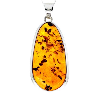 925 Sterling Silver & Genuine Cognac Baltic Amber Exlusive Unique Pendant - PD2237