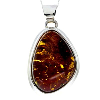 925 Sterling Silver & Genuine Green Baltic Amber Exlusive Unique Pendant - PD2233