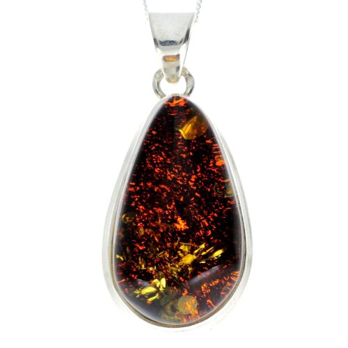 925 Sterling Silver & Genuine Green Baltic Amber Exlusive Unique Pendant - PD2231