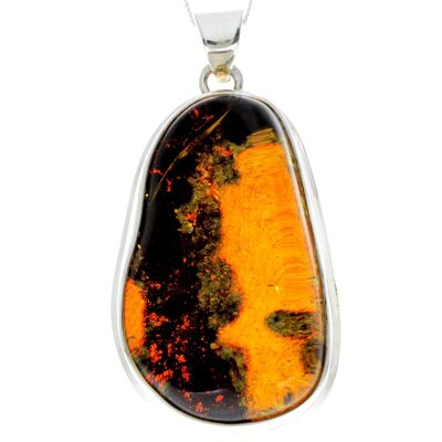 925 Sterling Silver & Genuine Green Baltic Amber Exlusive Unique Pendant - PD2228