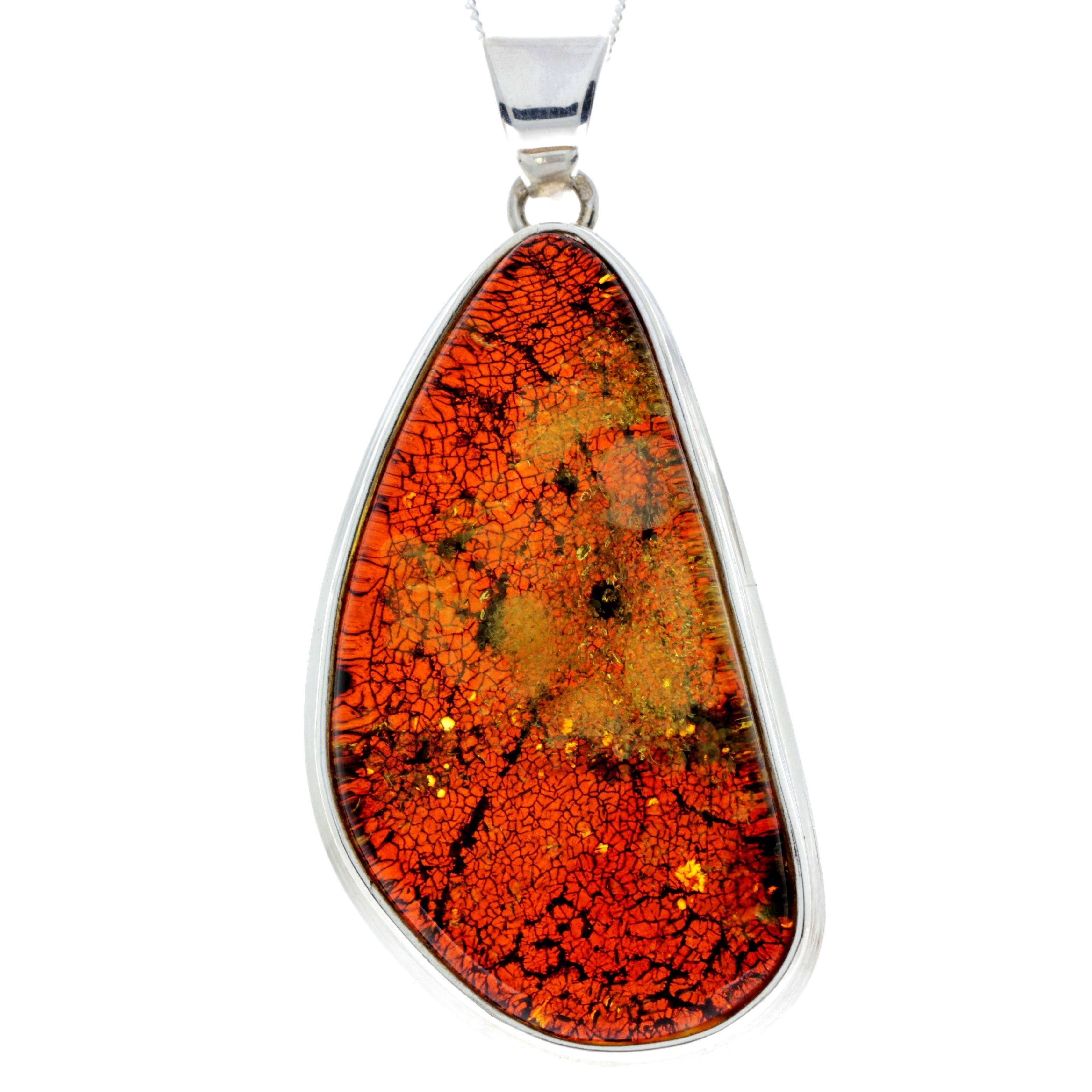 Exklusiver einzigartiger Anhänger aus 925er Sterlingsilber und echtem grünen baltischen Bernstein - PD2227