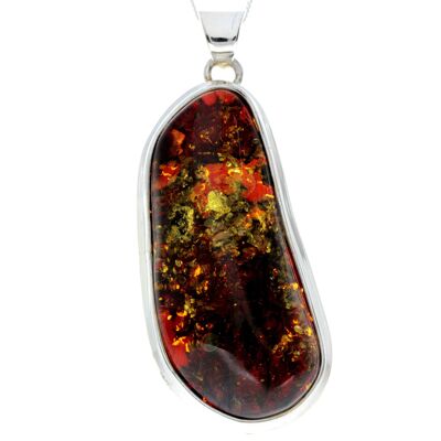 925 Sterling Silver & Genuine Green Baltic Amber Exlusive Unique Pendant - PD2225