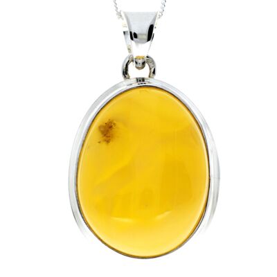 925 Sterling Silver & Genuine Lemon Baltic Amber Exlusive Unique Pendant - PD2224