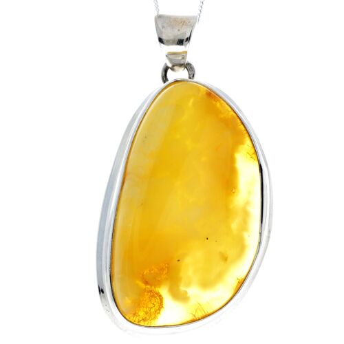 925 Sterling Silver & Genuine Lemon Baltic Amber Exlusive Unique Pendant - PD2222