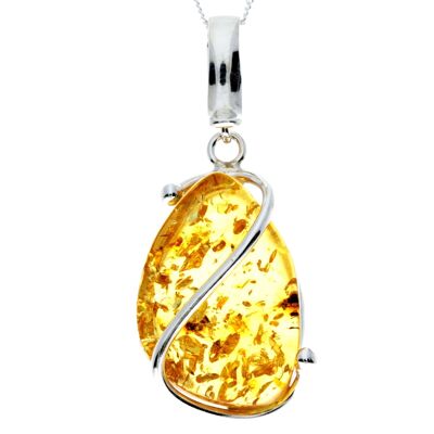 Pendentif unique exclusif en argent sterling 925 et véritable ambre de la Baltique Cognac - PD2277