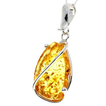 Pendentif unique exclusif en argent sterling 925 et véritable ambre de la Baltique Cognac - PD2277 3