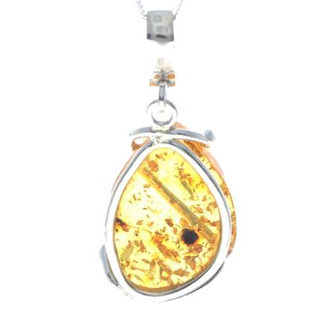 Pendentif unique exclusif en argent sterling 925 et véritable ambre de la Baltique Cognac - PD2277 4