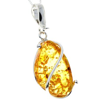 Pendentif unique exclusif en argent sterling 925 et véritable ambre de la Baltique Cognac - PD2277 5