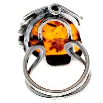 Bague unique en argent sterling 925 et véritable ambre de la Baltique Cognac - RG0745 3