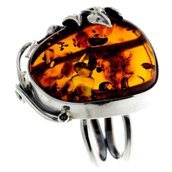 Bague unique en argent sterling 925 et véritable ambre de la Baltique Cognac - RG0745 4