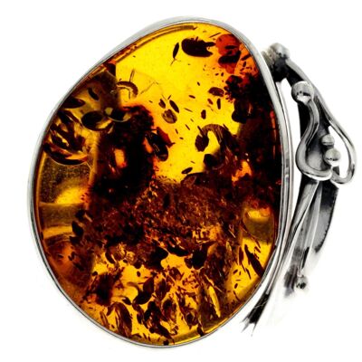 Anello unico in argento sterling 925 e ambra baltica Cognac autentico - RG0743