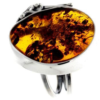 Bague unique en argent sterling 925 et ambre baltique véritable cognac - RG0743 4