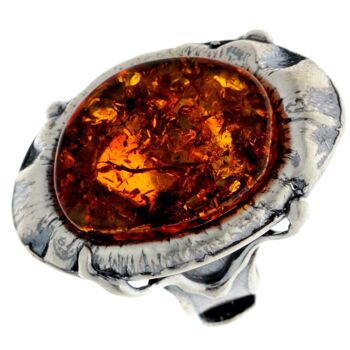 Bague unique en argent sterling 925 et véritable ambre de la Baltique Cognac - RG0721 4