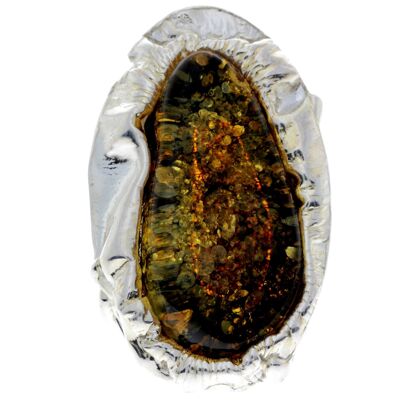 Anello unico in argento sterling 925 e ambra baltica verde genuina - RG0718