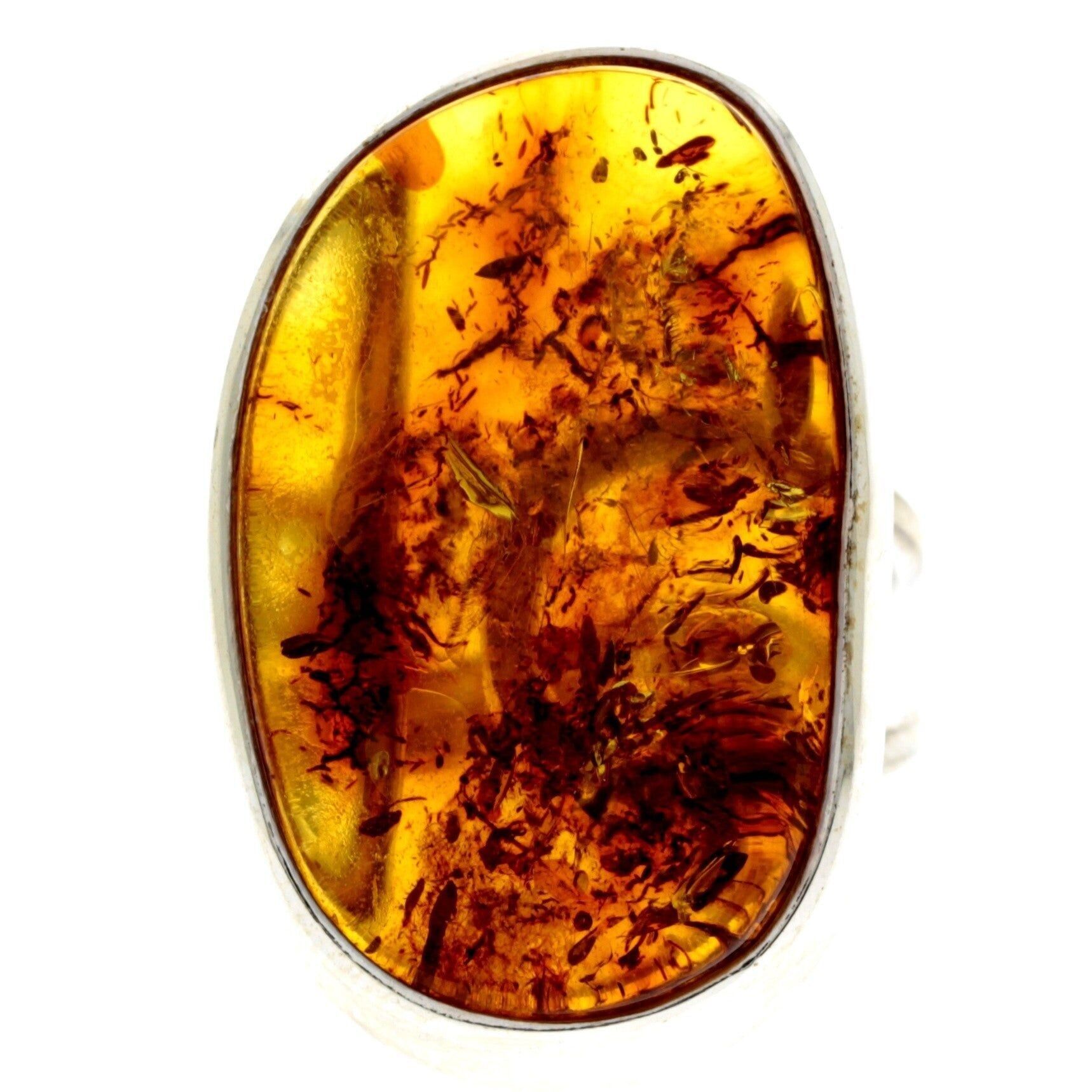 Bague unique en argent sterling 925 et ambre baltique cognac véritable - RG0713