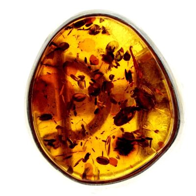 Anello unico in argento sterling 925 e ambra baltica Cognac autentico - RG0711