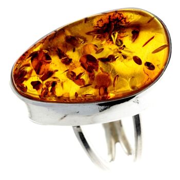 Bague unique en argent sterling 925 et véritable ambre de la Baltique Cognac - RG0708 4