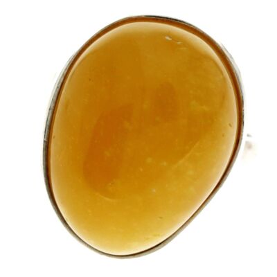 925 Sterling Silver & Genuine Lemon Baltic Amber Unique Ring - RG0706