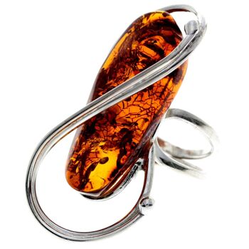 Bague unique en argent sterling 925 et ambre baltique véritable cognac - RG0699 2