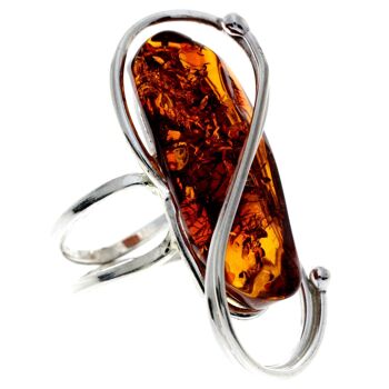 Bague unique en argent sterling 925 et ambre baltique véritable cognac - RG0699 4