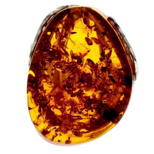 925 Sterling Silver & Genuine Cognac Baltic Amber Unique Ring - RG0697