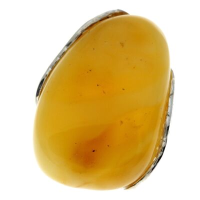 Einzigartiger Ring aus 925er Sterlingsilber und echtem baltischem Zitronenbernstein - RG0686