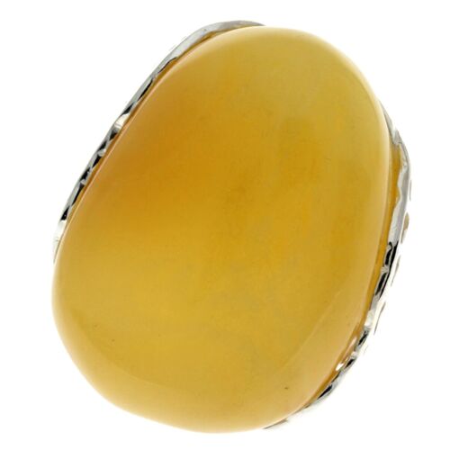 925 Sterling Silver & Genuine Lemon Baltic Amber Unique Ring - RG0685