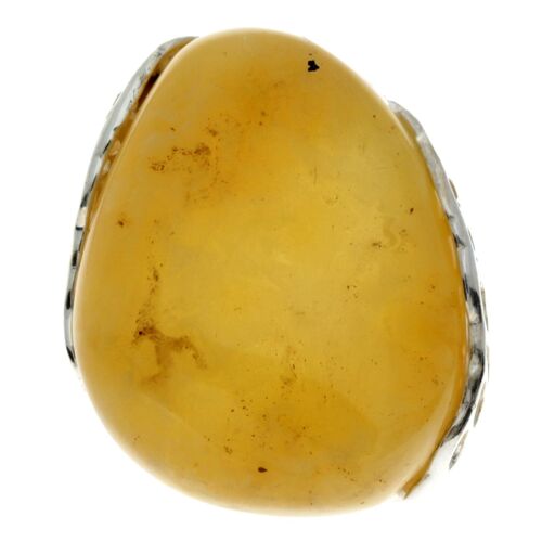 925 Sterling Silver & Genuine Lemon Baltic Amber Unique Ring - RG0683