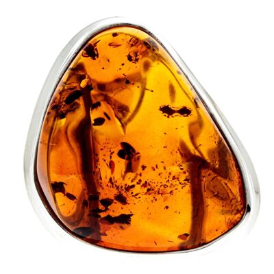 Einzigartiger Ring aus 925er Sterlingsilber und echtem baltischen Bernstein in Cognac - RG0681