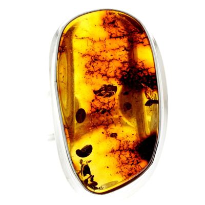 925 Sterling Silver & Genuine Cognac Baltic Amber Unique Ring - RG0680