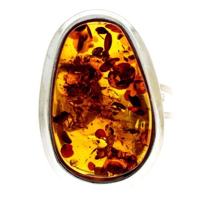 Einzigartiger Ring aus 925er Sterlingsilber und echtem baltischen Bernstein in Cognac – RG0671